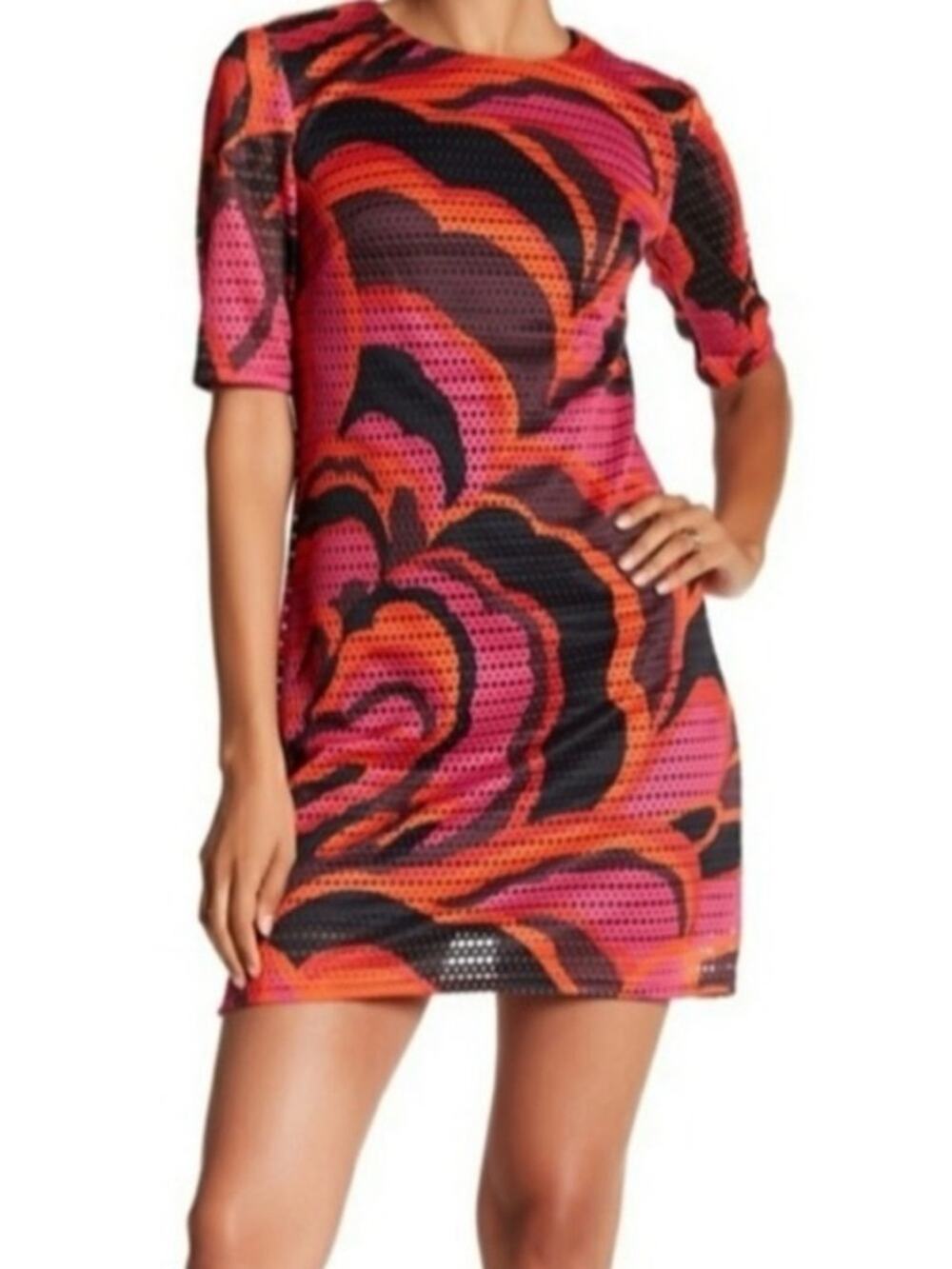 Trina Turk Mod Retro Print Dress Pink Red Black Laser Cut size large